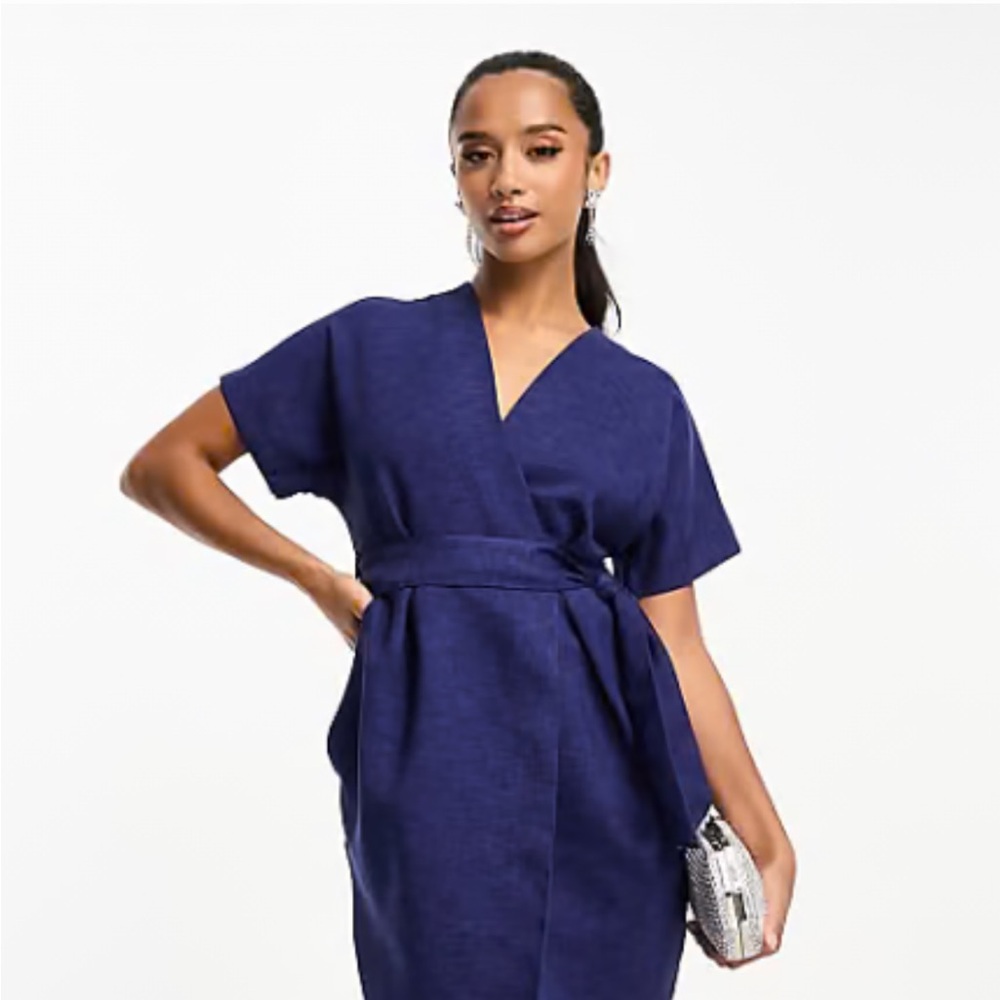 ASOS Elegant Navy Blue Kimono Wrap Dress